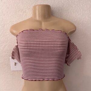 OOTDFash Red and White Off-Shoulder Crop Top